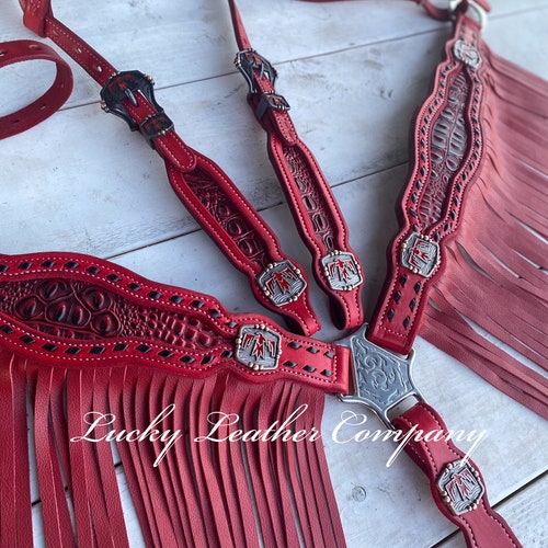 Original Red & Cheetah Tack Set USA Made Bling Leather Etsy