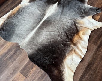 XL Grey Exotic Cowhide Rug, Western Home Decor, Ships from Idaho, Top Quality Cowhide Rug