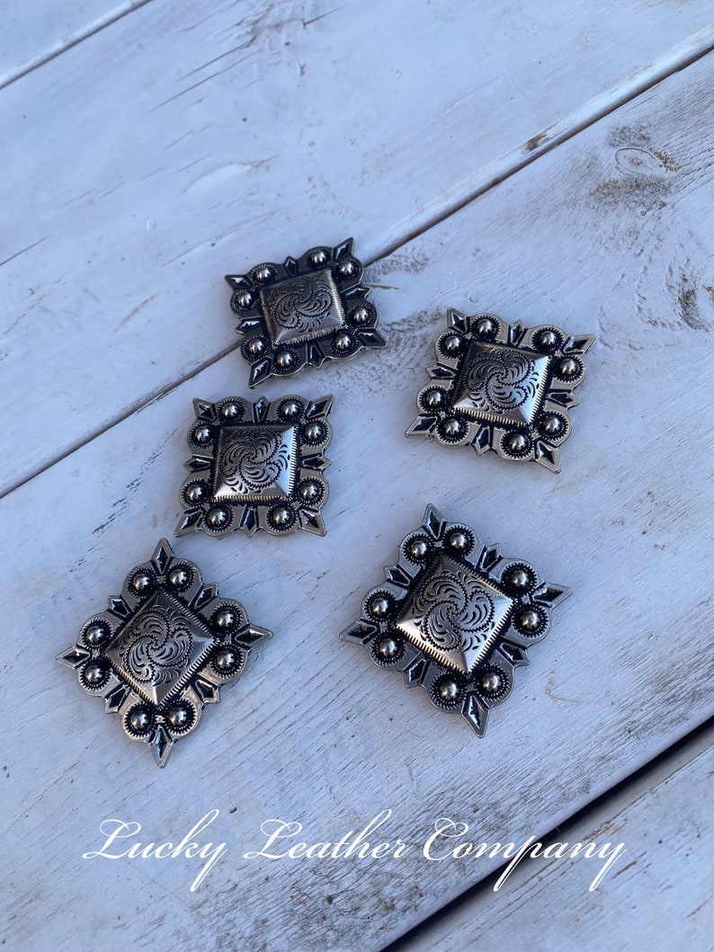 Silver Square Concho, Berry Concho, Western Concho, Tack Making, Crafting immagine 3