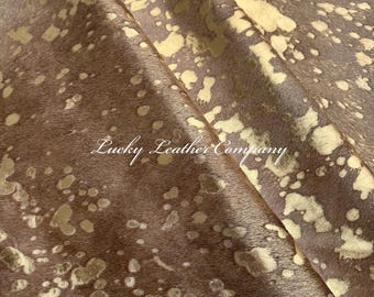 Tan & Gold Acid Wash Genuine Cowhide Cuts, Leather Sheets, Custom Cute Leather Sheet Cuts