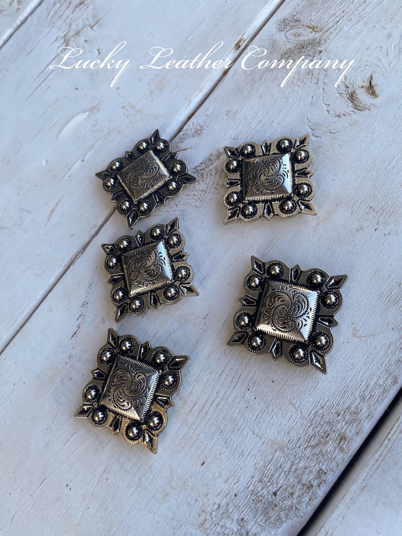 Silver Square Concho, Berry Concho, Western Concho, Tack Making, Crafting immagine 1
