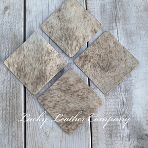 Western Cowhide Square Coasters, Light Brindle, Genuine Cowhide, Western Home Decor, Leather Coasters, Hair on Hide