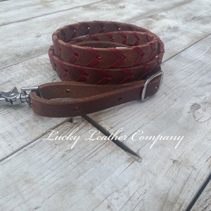 USA Made, Red Laced Herman Oak Butter Soft Barrel Reins, Barrel Racing Reins, Trail Riding Reins, Handmade