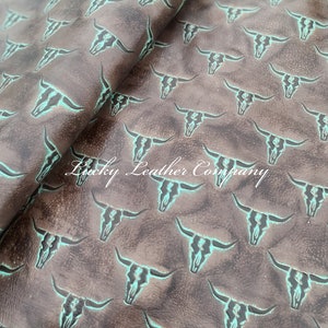 Turquoise & Brown Longhorn Embossed Leather, Tack Making Leather, Embossed, Leather Sheets, Genuine Embossed Leather, Leather Sheets