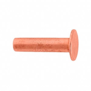 May include: A copper rivet with a round head. The rivet is about 1 inch long.