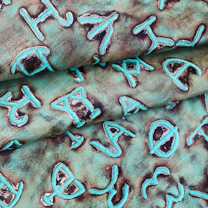 Turquoise Branded Leather, Custom Cuts, Tack Making Leather, Embossed, Leather Pieces, Genuine Embossed Leather, Leather Sheets