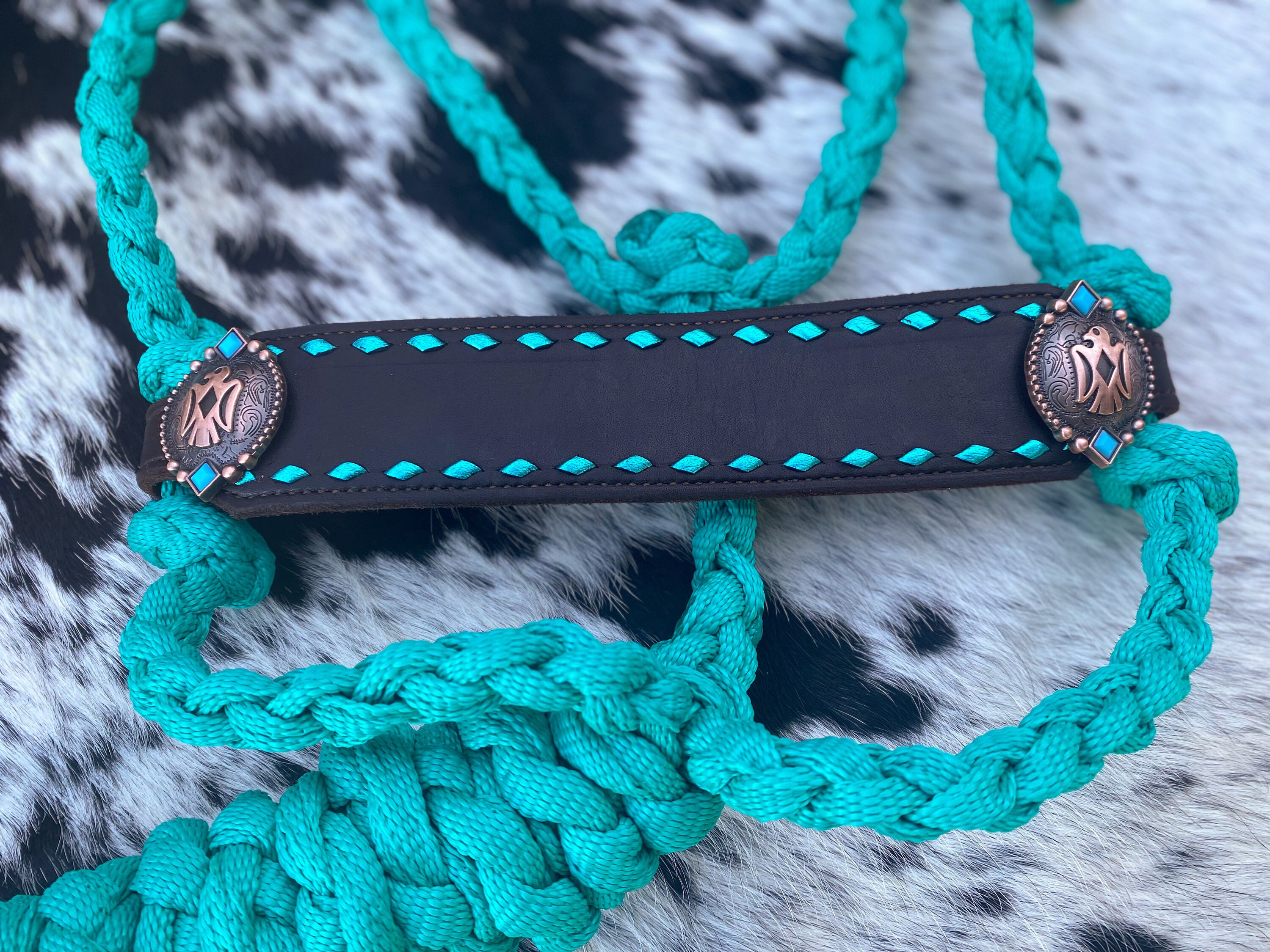Schulz Equine Turquoise Glass Braided Muletape Bronc Halter