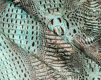 Aqua Embossed Alligator, Leather Sheet, Genuine Cowhide Leather, Tack Making, Leather Crafting, Leather Sheets