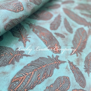 Genuine Turquoise Feather Embossed Leather Sheet, Crafting Leather, Tack Making Leather, Embossed Leather Sheets