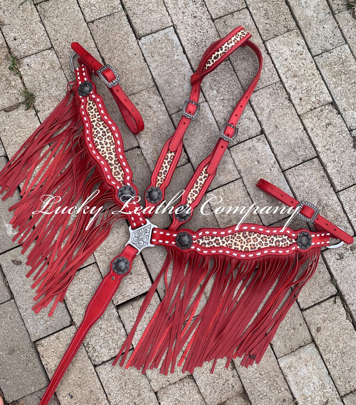 Original Red & Cheetah Tack Set USA Made Bling Leather Etsy