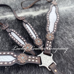 USA Made, Chocolate & White Tack Set, USA Made,  Buckstitch Tack,  Handmade, Herman Oak Leather, Western Tack