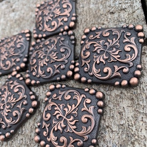 Antique Copper Square Conchos, Western Concho, Replacement Concho, Leather Crafting Hardware. Tack Making Concho