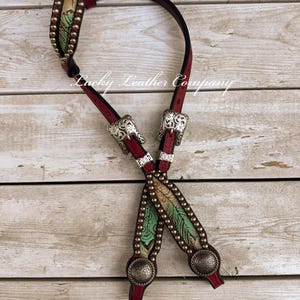 USA Made Plum Feather One Ear Headstall, Handmade, Top Quality Leather, Horse Tack, Western Tack