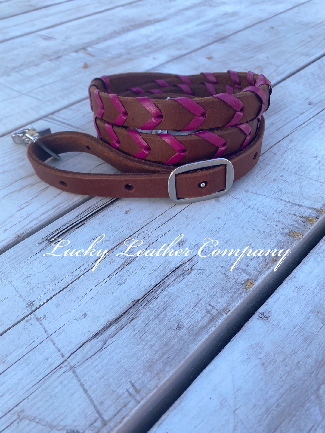 T5551 - Pink Aust Made Laced Barrel Reins main image 1