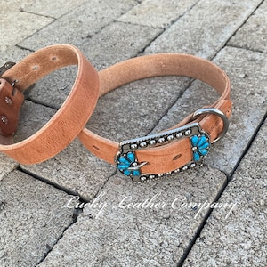 USA Made Genuine Leather Dog Collar, 1&quot; Wide Leather Dog Collar, Genuine Leather Dog Collar, Quality Handmade Leather Collar