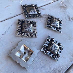 Silver Square Concho, Berry Concho, Western Concho, Tack Making, Crafting immagine 2