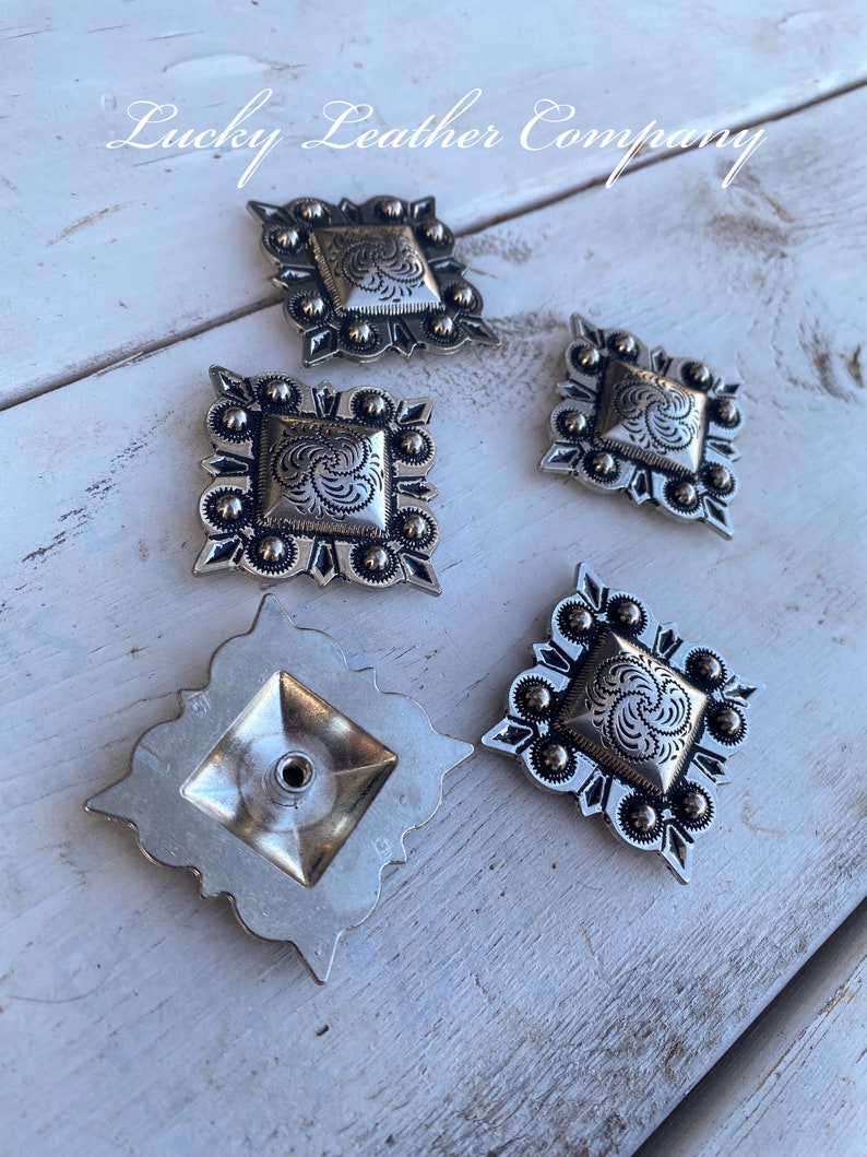 Silver Square Concho, Berry Concho, Western Concho, Tack Making, Crafting immagine 2