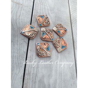Rose Gold & Blue Concho, Replacement Concho, Tack Making Hardware, Western Concho, Leather Crafting Concho