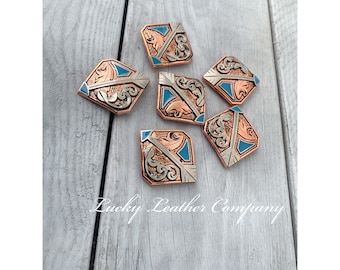 Rose Gold & Blue Concho, Replacement Concho, Tack Making Hardware, Western Concho, Leather Crafting Concho