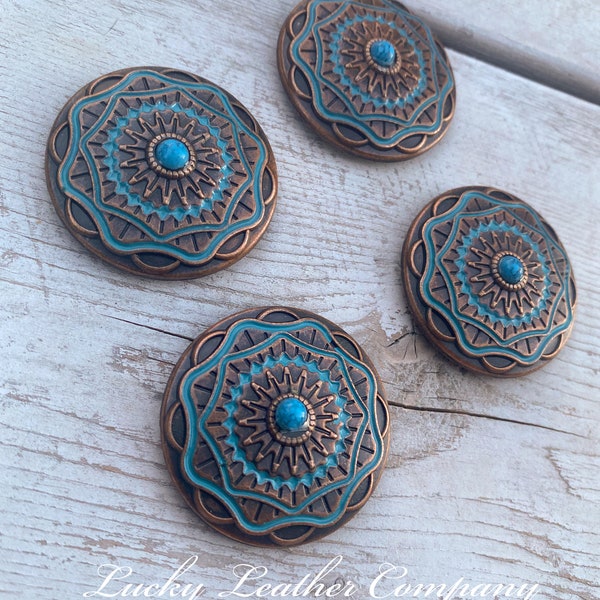Copper & Turquoise Round Concho, Replacement Concho, Western Conchos, Copper Tack Concho