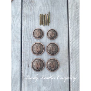 Copper Feather Roped Edge Saddle Set, Replacement Saddle Conchos, Saddle Set, Western Conchos