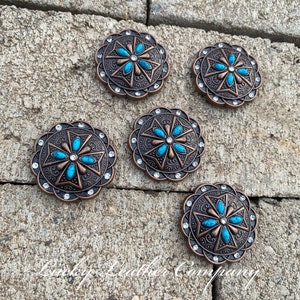 Antique Copper Round Concho, Western Concho, Replacement Concho, Leather Crafting, Tack Making Concho, Turquoise Concho