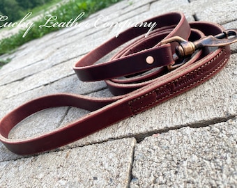 Latigo Leather Dog Leash - USA Made - Burgundy Leather Leash - Handmade