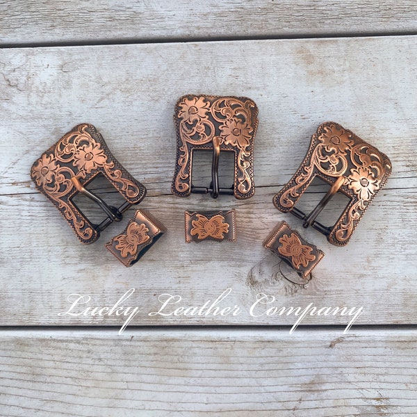 3/4" Antique Copper Buckle & Keeper, Leather Crafting, Hardware, Buckle with Keeper, Tack Making Buckle, Headstall Buckle