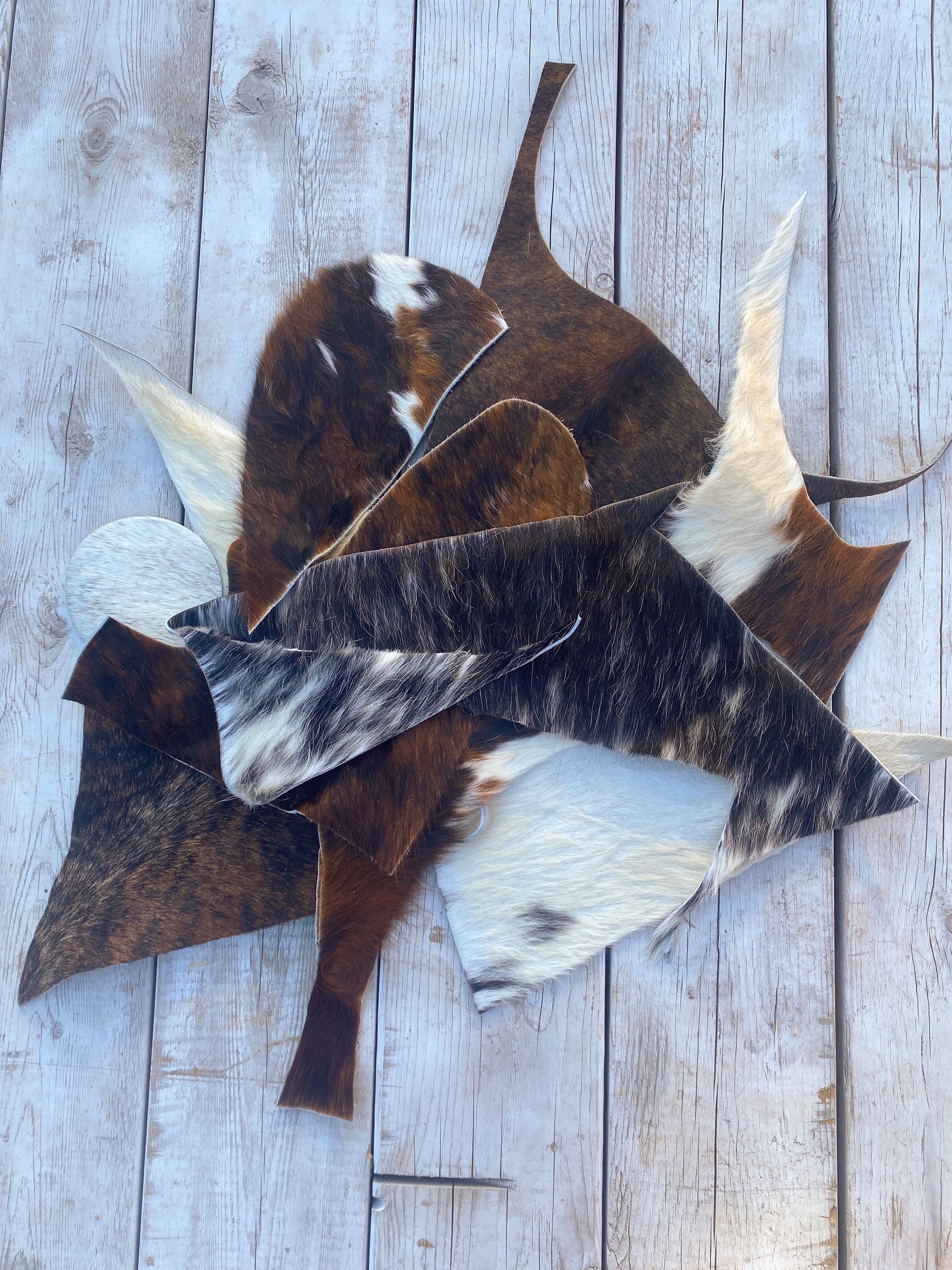  Cowhide Hair on Hide Leather Fabric Scraps - Remnants