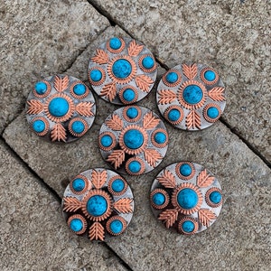 Turquoise Copper Concho, Feathered Concho, Western Concho, Crafting, Replacement Concho, Tack Making Hardware