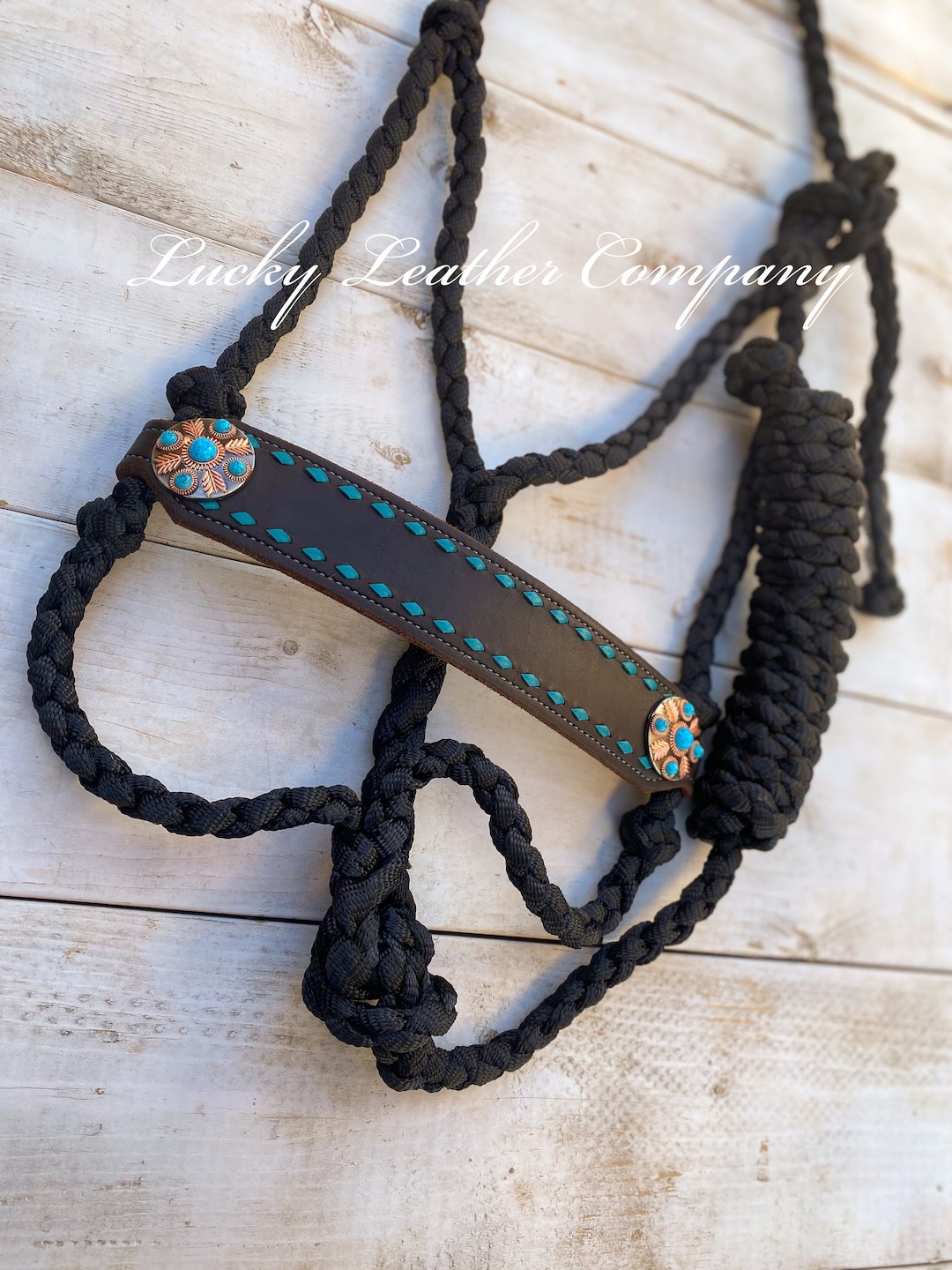 Tough 1 Hand-Braided Mule Tape Halter With 10-Foot Lead – Black Or White – Full Size Horse - View #2