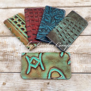 Leather Checkbook Cover, Genuine Embossed Leather, USA Made, Western Checkbook Cover, Handmade