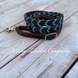 USA Made, Chocolate & Sky Blue Laced Reins, Barrel Racing Reins, Trail Riding Reins, Laced Reins, Handmade, Chocolate Reins