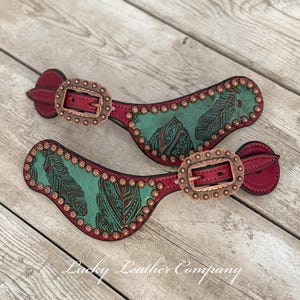 Handmade Plum & Feather Spur Straps, USA Made, Leather Accessories, Boot Straps