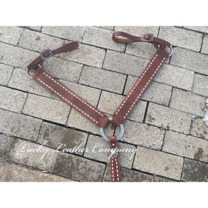 Butter Soft White Buckstitch Breast Collar - USA Made - Herman Oak Leather - Handmade - Working Tack - Western Tack