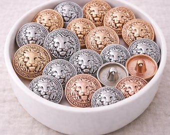 Vintage Lion Head Metal Buttons, Retro Sewing Embellishments (10 pcs).
