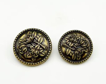 Vintage Rose Metal Shank Buttons, Bronze & Silver (10 pcs)