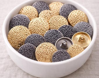 Textured Gold & Silver Metal Shank Buttons - 10 pcs