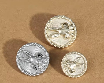 Rabbit Metal Buttons, Silver & Gold Sewing Embellishments (10pcs)