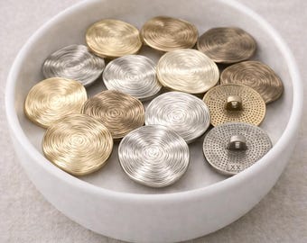 Vintage Textured Metal Sewing Buttons, Gold Silver Bronze, 10pcs