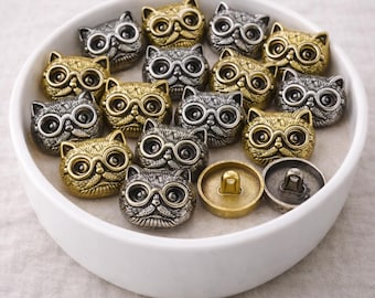 Cat Shaped Metal Shank Buttons, Sewing Embellishments (6pcs)