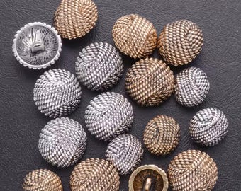 Woven Metal Shank Buttons, Silver & Gold, 10pcs (15/19mm)