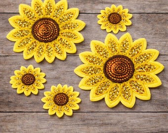 Sequin Sunflower Appliqué Patch | Iron On Embroidered Flower