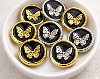 Vintage butterfly Metal Buttons, Gold or Silver (10pcs)