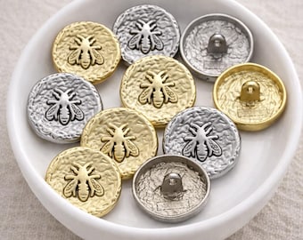 Vintage Honey Bee Metal Buttons, Gold or Silver (10pcs)