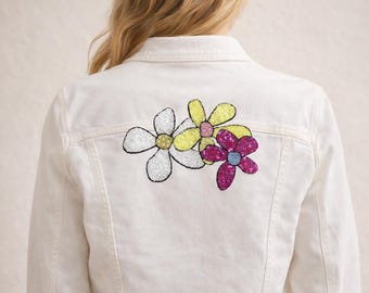 Large Sequin Flower Appliqué Patch, Iron On Floral Embroidered Patch