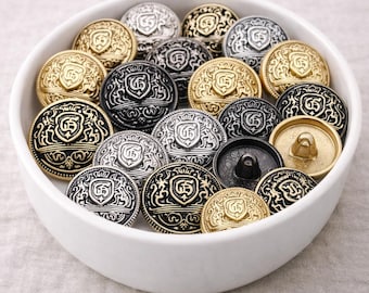 Vintage Royal Emblem Metal Shank Buttons, Coat, Shirt, Crafts, 10 pcs
