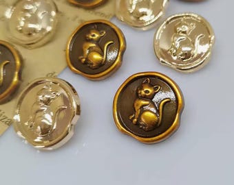 Cat Design Metal Shank Buttons, Gold & Bronze, Set of 6