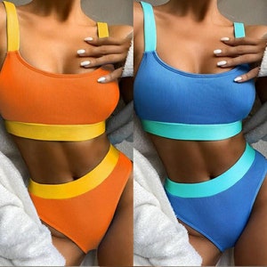 Swimwear Crop Top Bikini Set Two Piece Swimsuit High Waist Beachwear Bikini Bottoms image 2