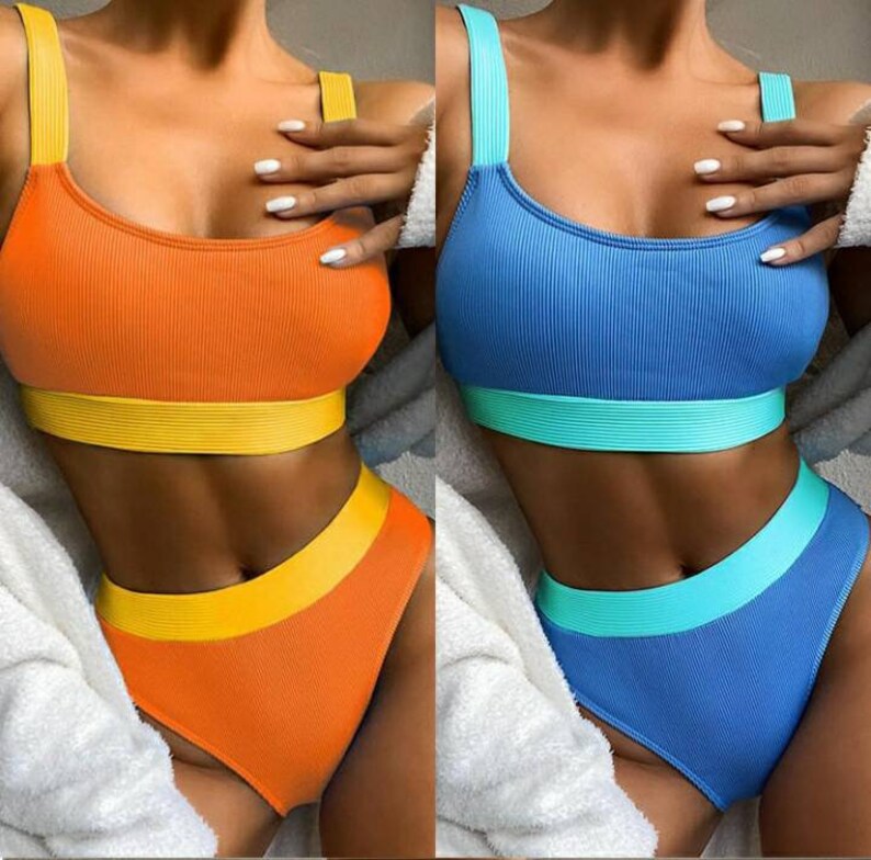 Swimwear Crop Top Bikini Set Two Piece Swimsuit High Waist Beachwear Bikini Bottoms image 2